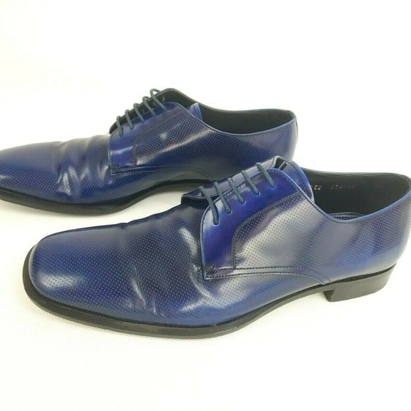 PRADA MEN'S BLUE LEATHER LACE UP SHOES SIZE US 10 - Picture 4 of 12